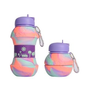 550ML Collapsible Water Bottles Outdoor Sports Fold Water Cup Silicone Leakproof Portable Kettle Travel Children Adult Bottle - 550ML - E