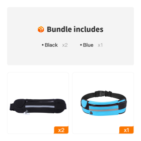 Unisex Sports Fanny Pack; Running Waist Bag; Belt Phone Bag; Water Hydration Backpack Running Accessories - Black*2+Blue