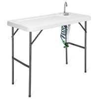 Folding Cleaning Sink Faucet Cutting Camping Table with Sprayer - white