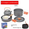 Outdoor portable 2-3 person camping stove cover pot picnic cooker non stick pot teapot combination set including tableware - black