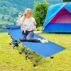 Folding Camping Cot with Side Storage Pocket Detachable Headrest - Blue