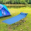 Folding Camping Cot with Side Storage Pocket Detachable Headrest - Blue