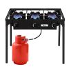 Outdoor Camp Stove High Pressure Propane Gas Cooker Portable Cast Iron Patio Cooking Burner (Three Burner 225000-BTU) - as pic